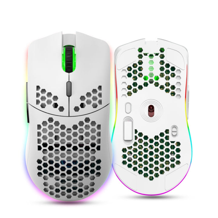 Skanto | HXSJ T66 7 Knapper Fargerik Belysning Programmerbar Gaming Trådløs Mus (Hvit)