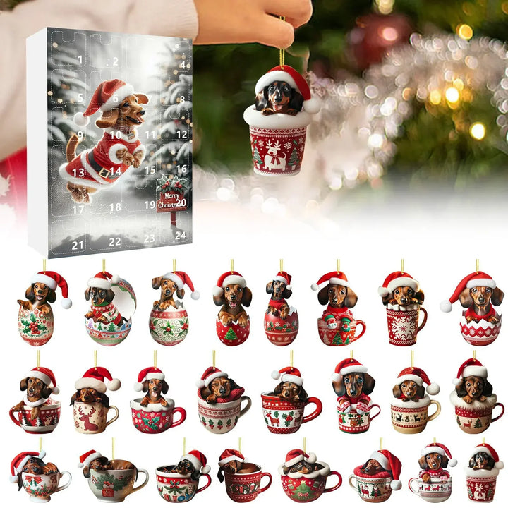 Skanto | Jule Adventskalender med Dachshund Tema – 24 Dagers Nedtelling og Dekorativ Akryldesign