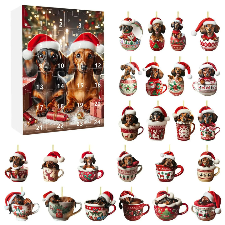 Skanto | Jule Adventskalender med Dachshund Tema – 24 Dagers Nedtelling og Dekorativ Akryldesign