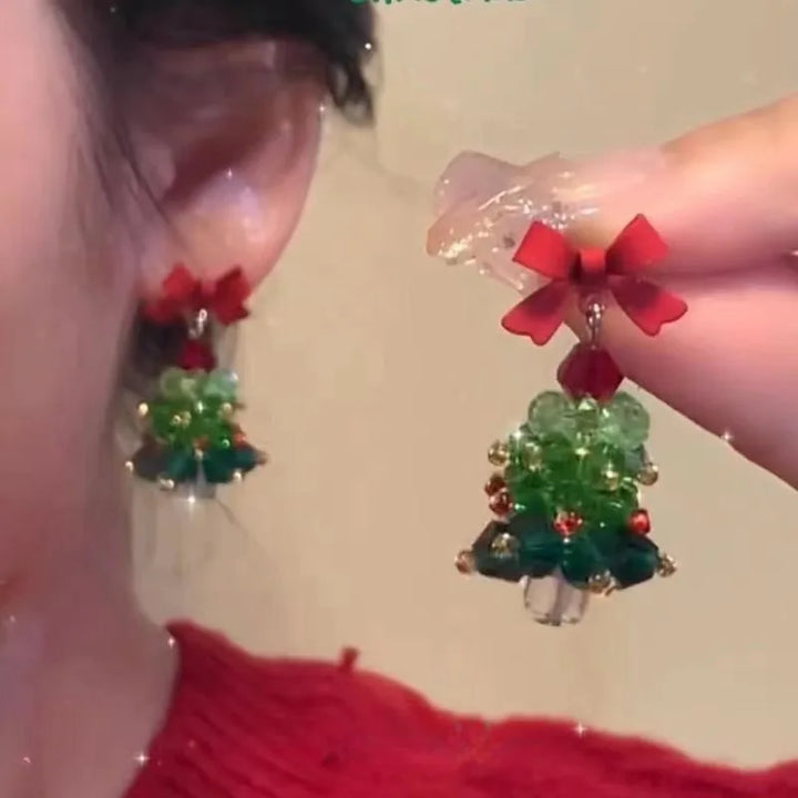 Skanto | Frostella Juletre Øredobber – Håndlagde Glassperler med Stjerne & Sløyfe Detalj, Festlige Elegante Smykker