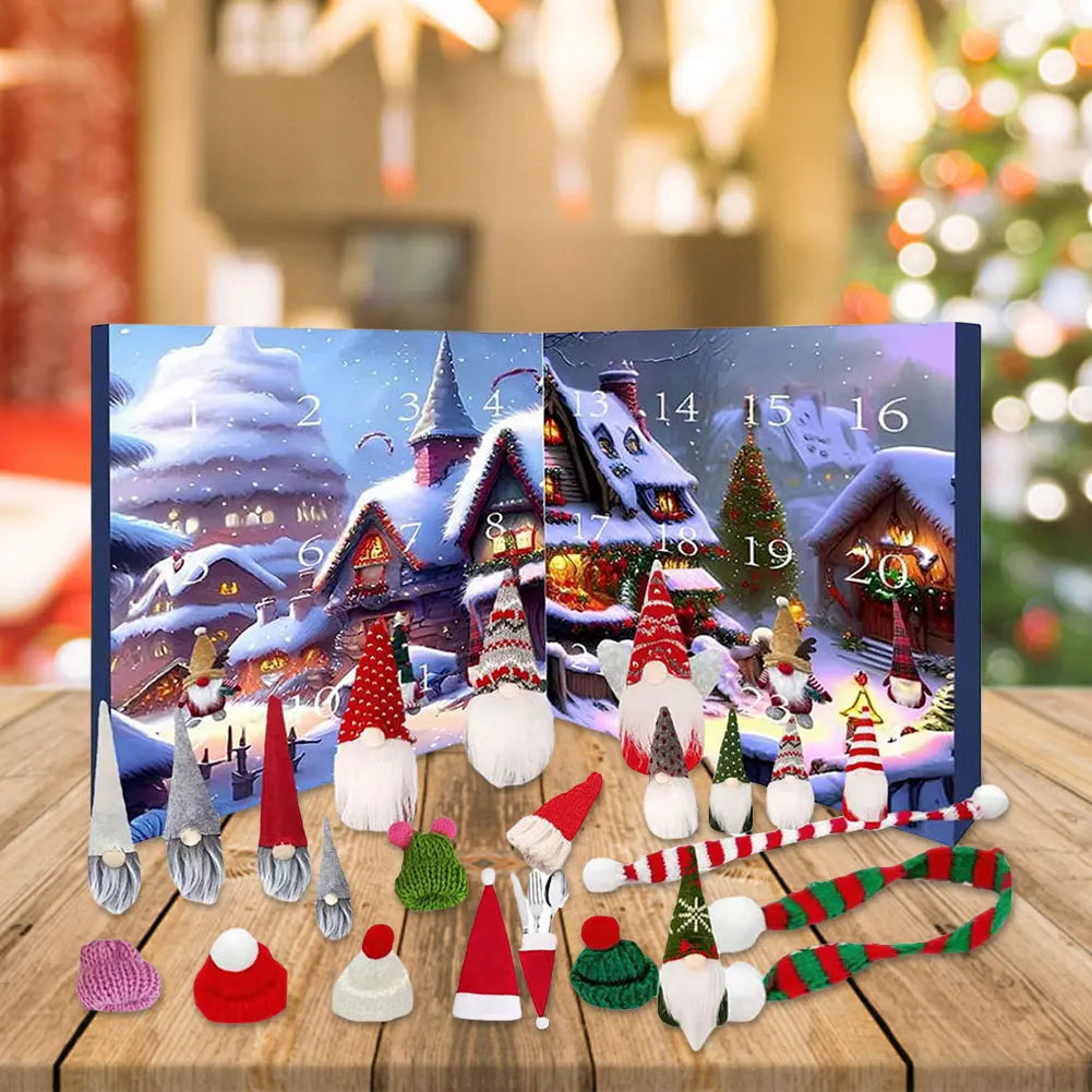 Skanto | Julegnome Adventskalender 2025 med 24 unike ornamenter og pusefigurer for barn –Festlig dekorasjon og nedtelling