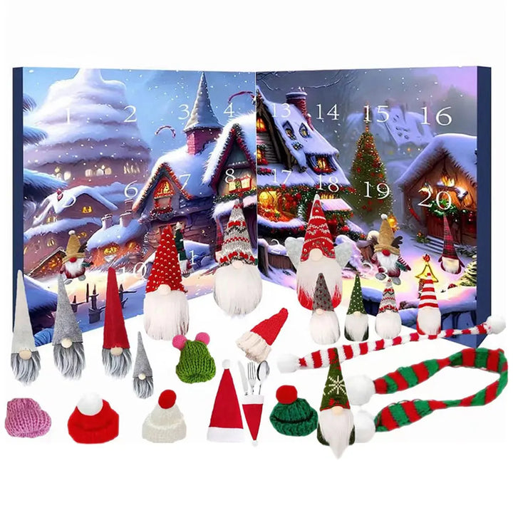 Skanto | Julegnome Adventskalender 2025 med 24 unike ornamenter og pusefigurer for barn –Festlig dekorasjon og nedtelling