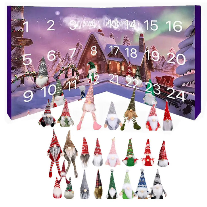 Skanto | Julegnome Adventskalender 2025 med 24 unike ornamenter og pusefigurer for barn –Festlig dekorasjon og nedtelling