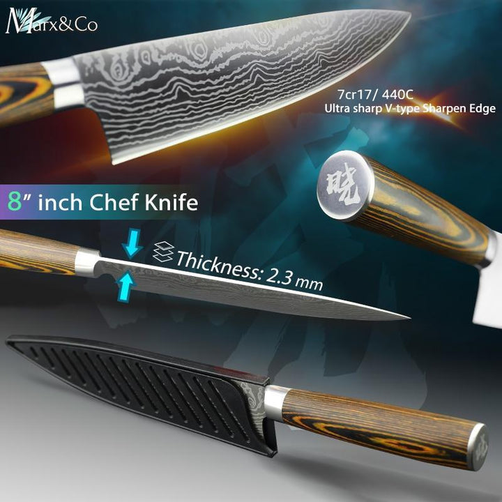 Skanto | Santoku japansk profesjonell kokkekniv 8 tommer høykarbon rustfritt stål