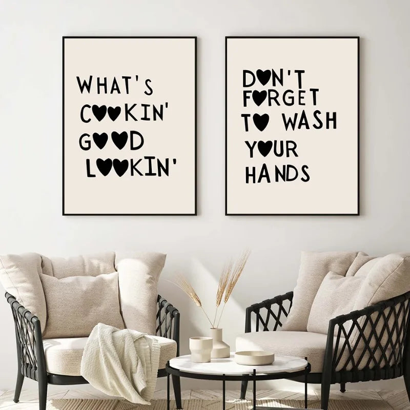 Kitchen Cooking Love Quotes Wall Art Fine Art Canvas Prints Minimalist Modern Typographic Posters Pictures For Kitchen Dining Room Cafe Art Decor | Skanto