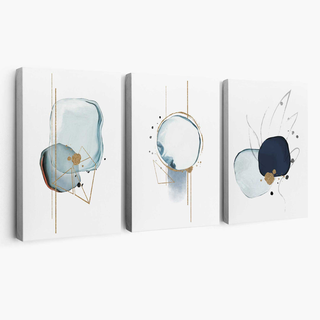 Abstrakt vintermotiv, marinegull, lerretsett (3 deler)