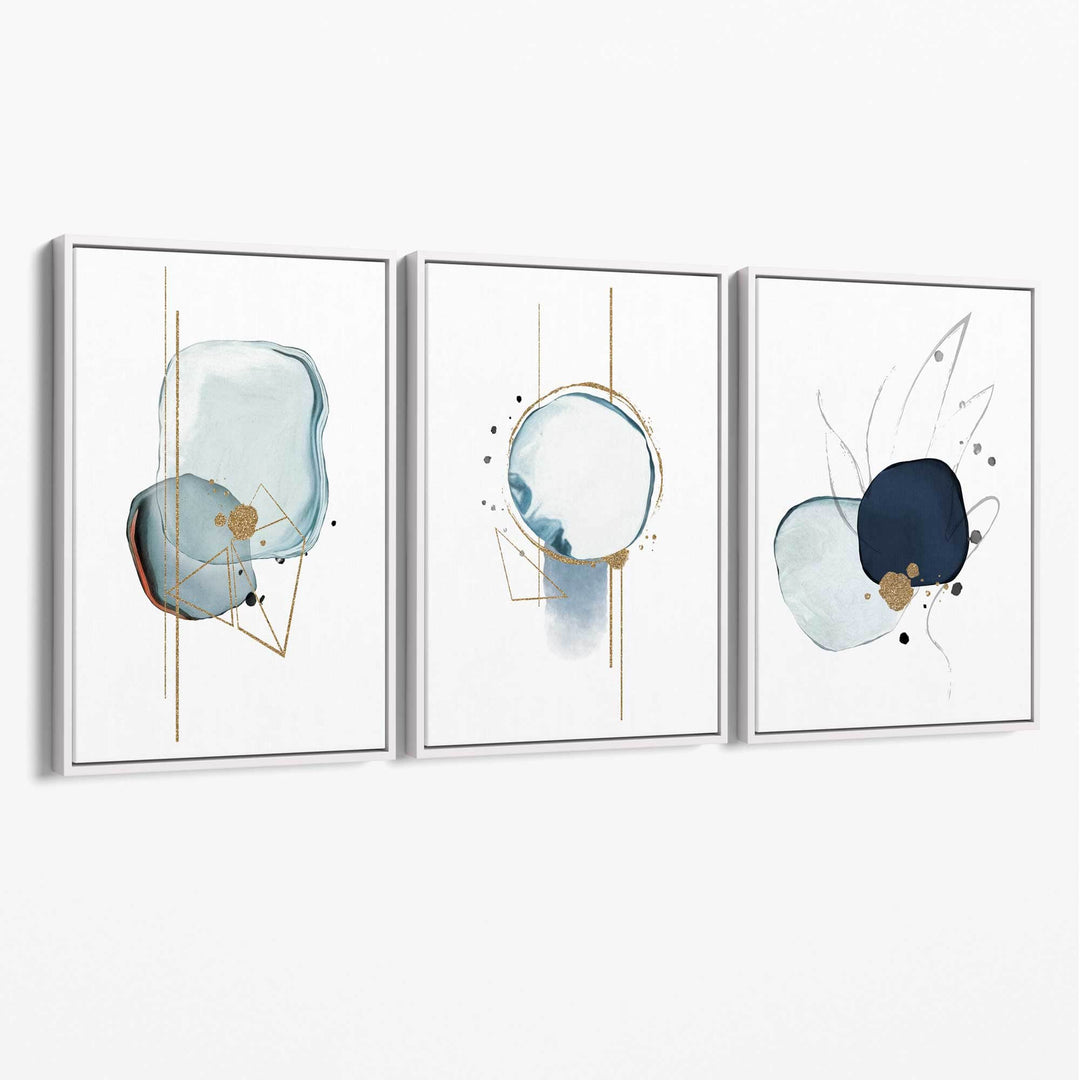 Abstrakt vintermotiv, marinegull, lerretsett (3 deler)