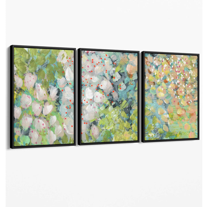 Abstrakt grønn blomsterkunst på lerret