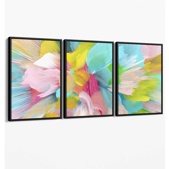 Abstrakt blå og rosa blomsterveggkunst på lerret