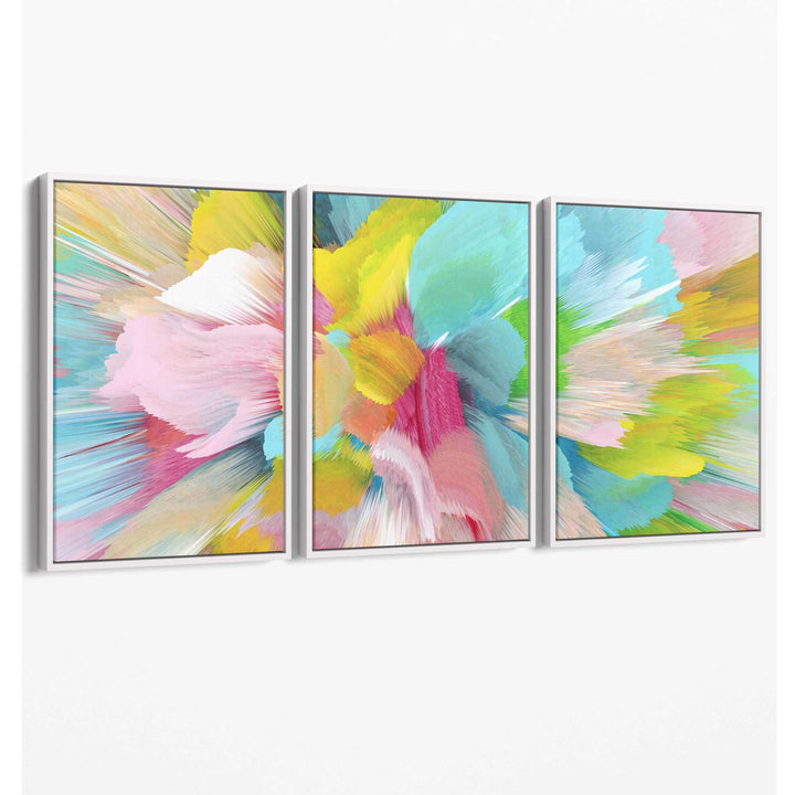 Abstrakt blå og rosa blomsterveggkunst på lerret