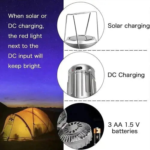 Campinglys med vifte og powerbank | Solenergi & oppladbart LED-lys | Bærbart utendørsutstyr | Skanto