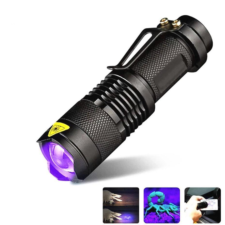 Skanto | LED UV Lommelykt Ultrafiolett Torche Med Zoomfunksjon Mini UV Svart Lys Pet Urin Flekk Detektor Skorpion Jakting
