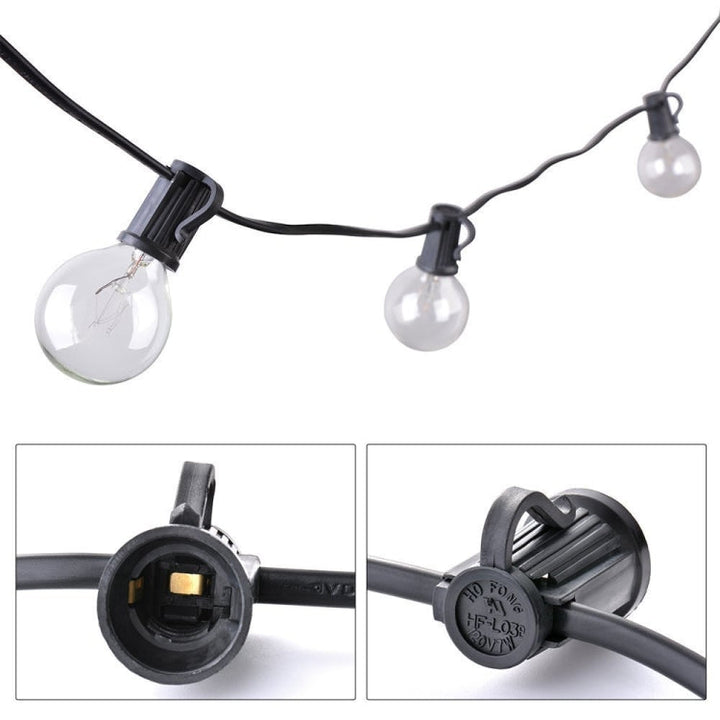Skanto | G40-EU-25 G40 7.6m 175W E12 IP44 vanntett Retro Filament lyspærer lyskjede, 25 lyspærer LED dekorativ lampe for hage, bygg, bar, fest, bryllup, AC 220V, EU plugg (Varm Hvit)