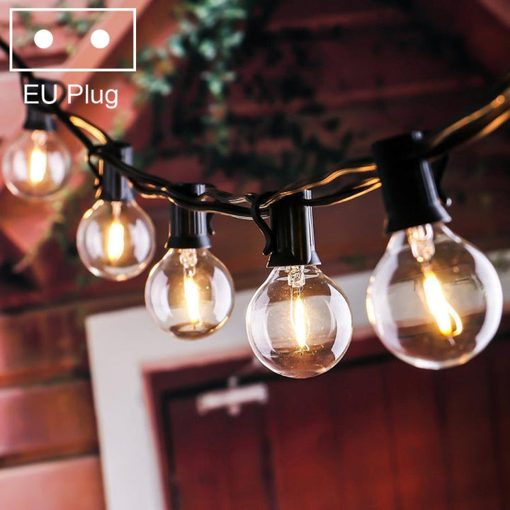 Skanto | G40-EU-25 G40 7.6m 175W E12 IP44 vanntett Retro Filament lyspærer lyskjede, 25 lyspærer LED dekorativ lampe for hage, bygg, bar, fest, bryllup, AC 220V, EU plugg (Varm Hvit)