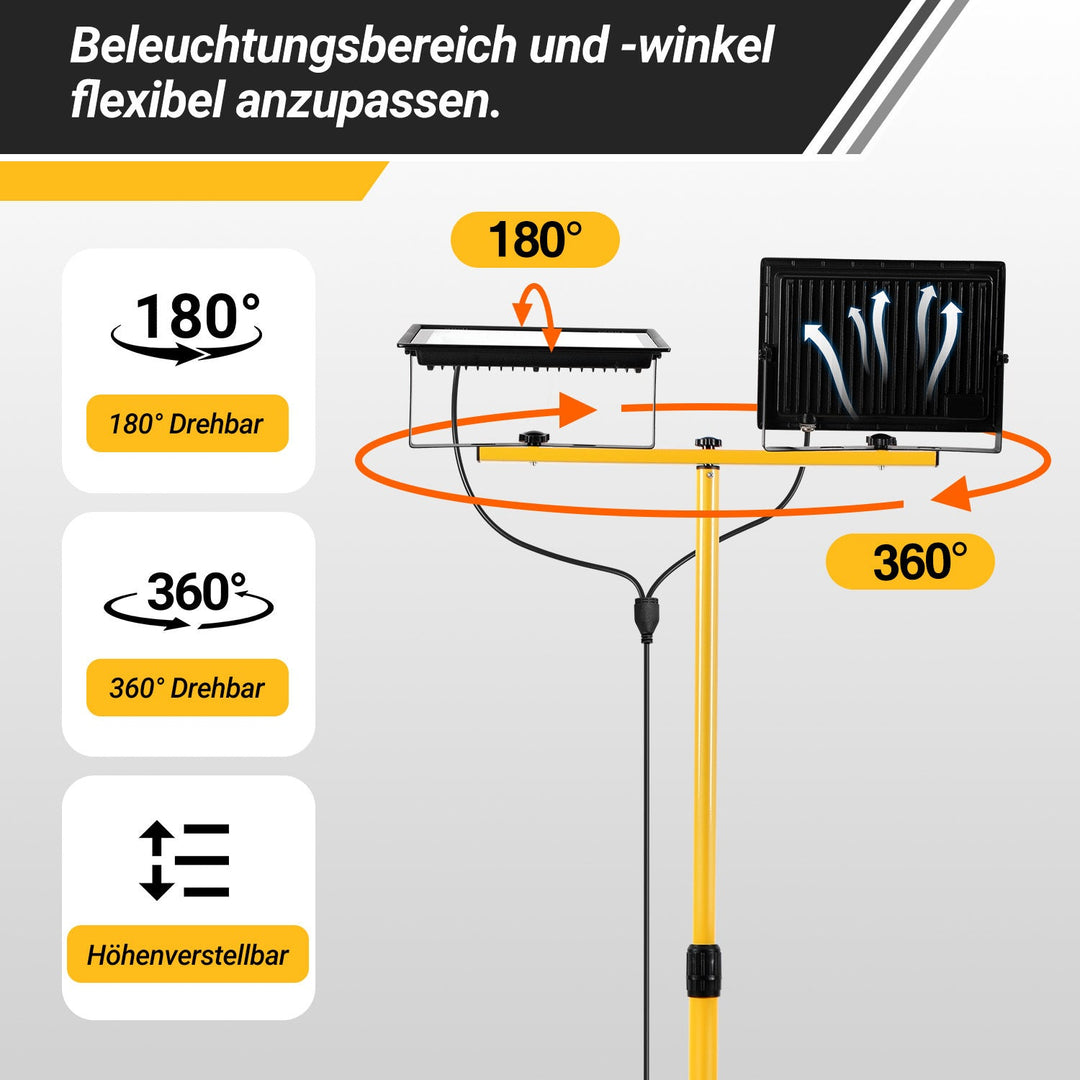 LED Konstruksjonslys 2 x 50W/100W/200W med Stativ Justerbar | Skanto