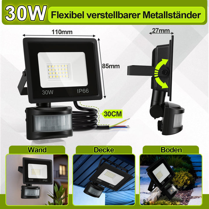 LED Flomlys med Bevegelsessensor Kald Hvit 10W-100W (uten kontakt) | Skanto