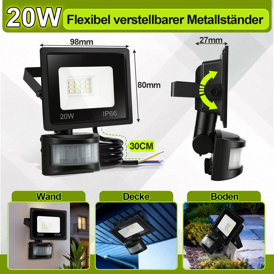 LED Flomlys med Bevegelsessensor Kald Hvit 10W-100W (uten kontakt) | Skanto