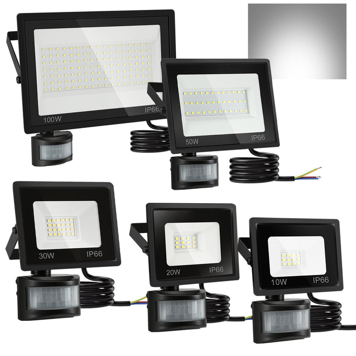 LED Flomlys med Bevegelsessensor Kald Hvit 10W-100W (uten kontakt) | Skanto