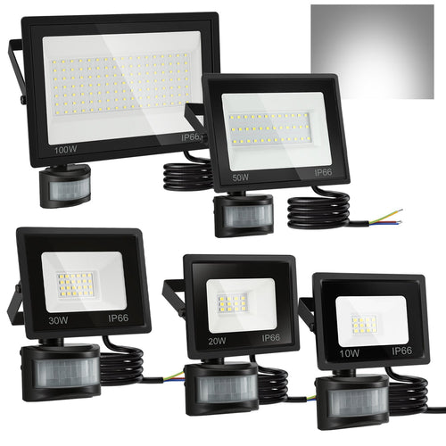 LED Flomlys med Bevegelsessensor Kald Hvit 10W-100W (uten kontakt) | Skanto