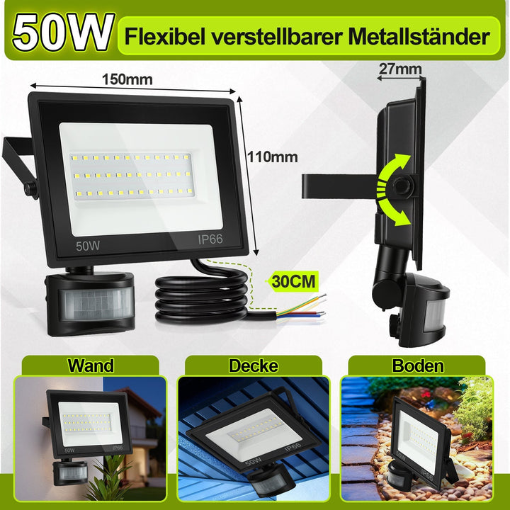 LED Flomlys med Bevegelsessensor Kald Hvit 10W-100W (uten kontakt) | Skanto