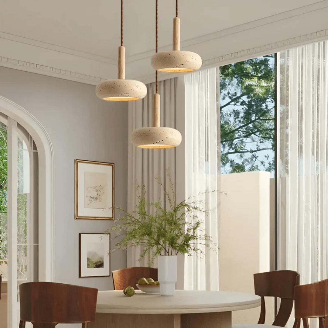 Skanto | LED Retro Taklampe laget av tre & stein for en beroligende atmosfære