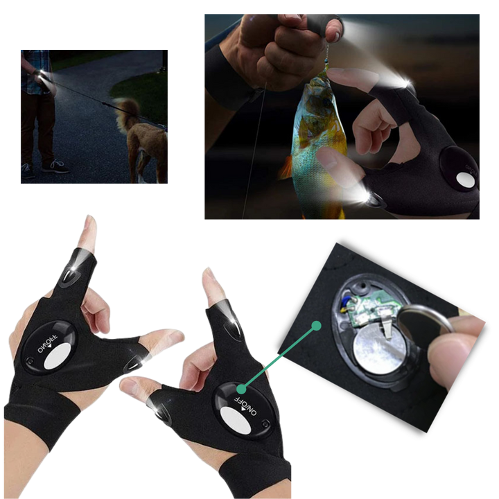 Ett par LED-hansker med vanntette lys