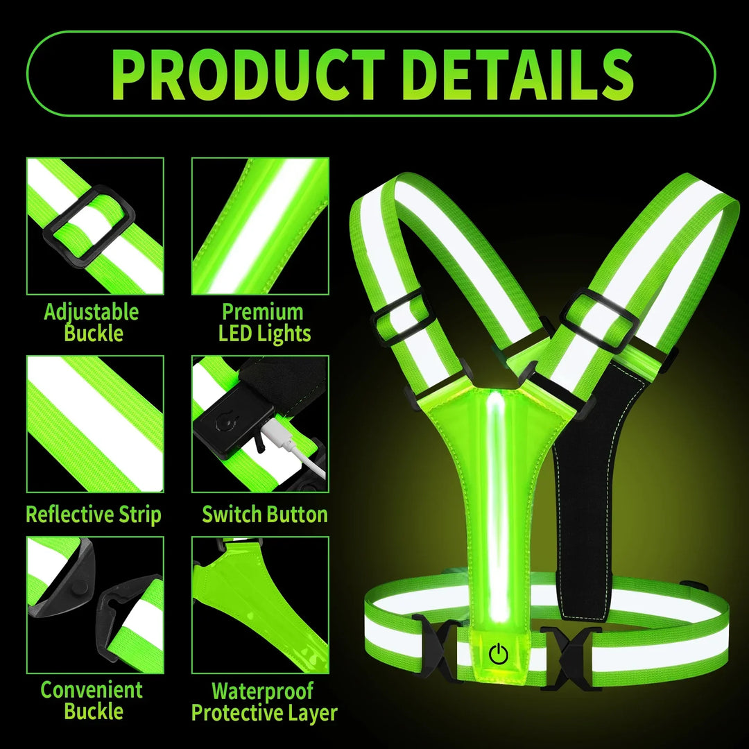 LED Løpevest – Oppladbar Sikkerhetsvest med Refleksstriper | Skanto