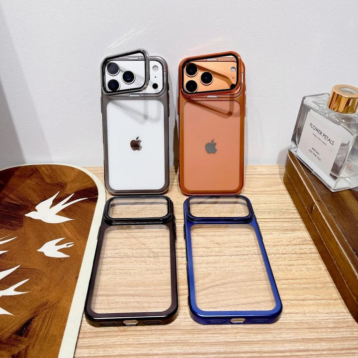Ultradunn iPhone 17 Hülle med faltbare kameraständer og glassbeskyttelse