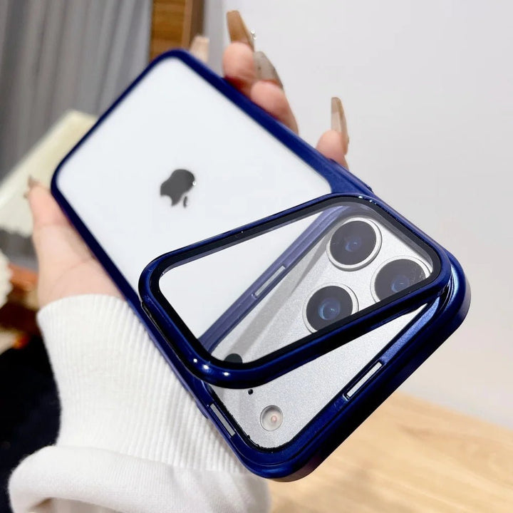 Ultradunn iPhone 17 Hülle med faltbare kameraständer og glassbeskyttelse