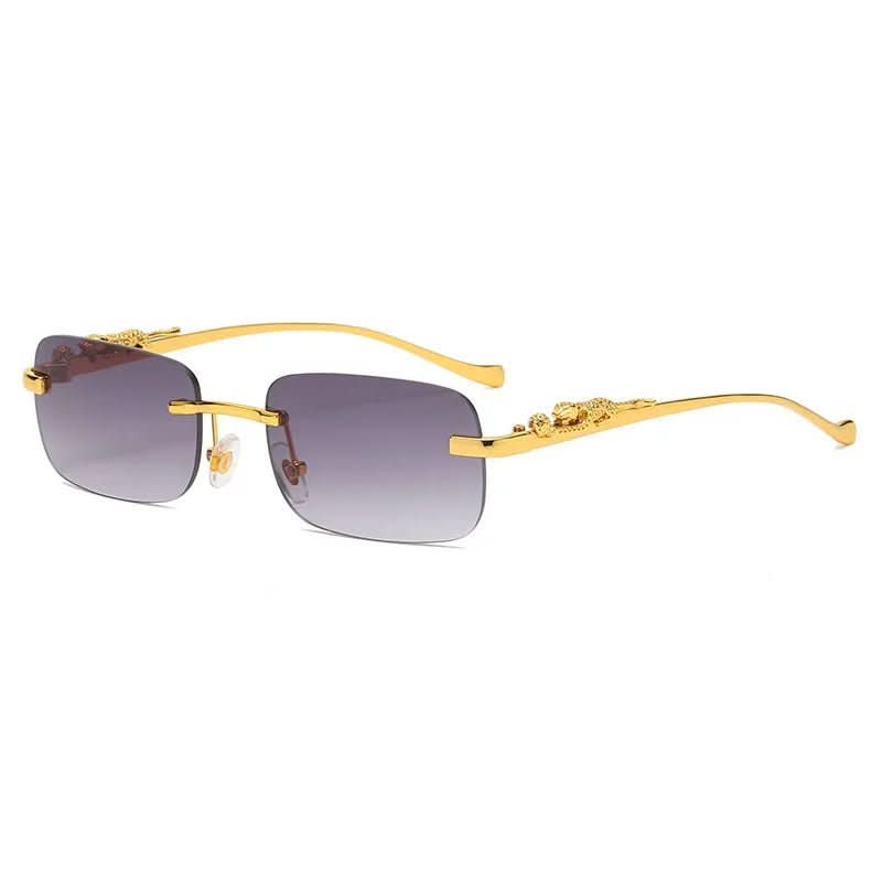 Randlose Sonnenbrille mit Leopardenkopf-Design og UV400-Schutz
