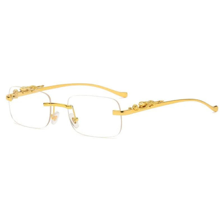 Randlose Sonnenbrille mit Leopardenkopf-Design og UV400-Schutz