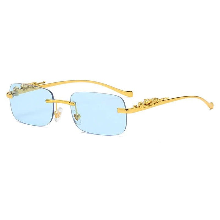 Randlose Sonnenbrille mit Leopardenkopf-Design og UV400-Schutz