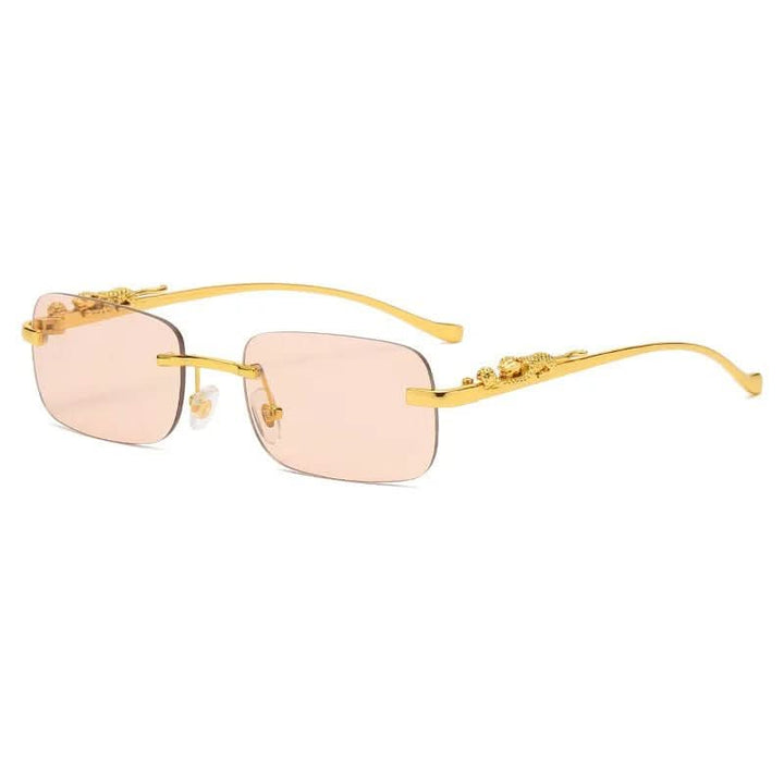 Randlose Sonnenbrille mit Leopardenkopf-Design og UV400-Schutz