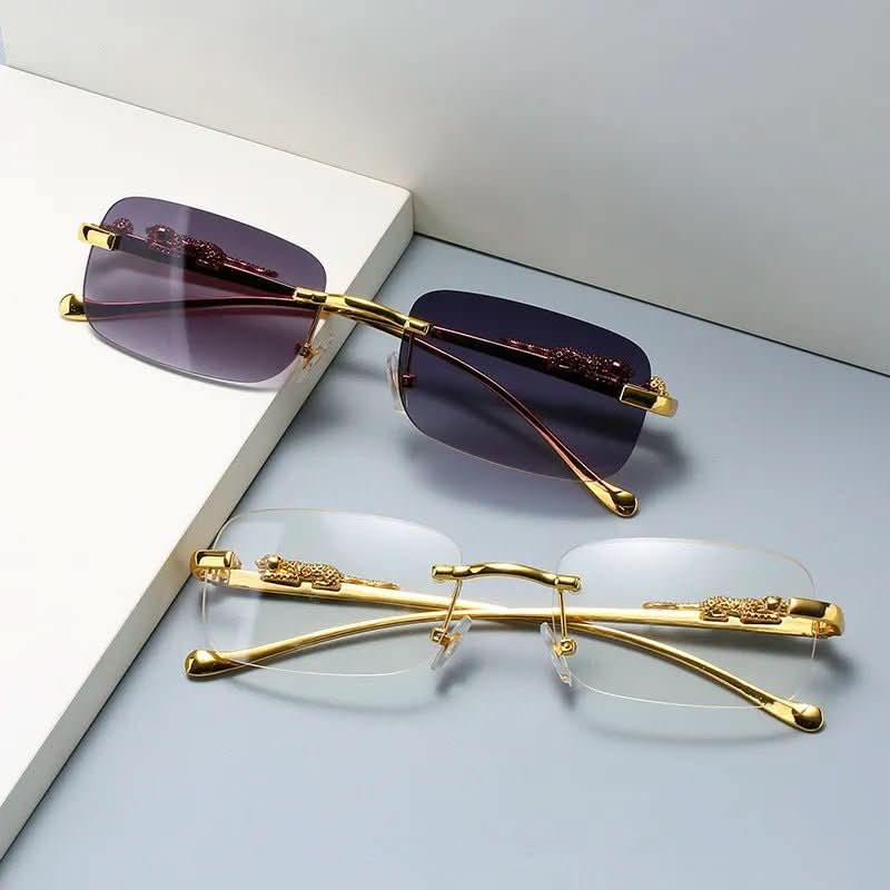 Randlose Sonnenbrille mit Leopardenkopf-Design og UV400-Schutz