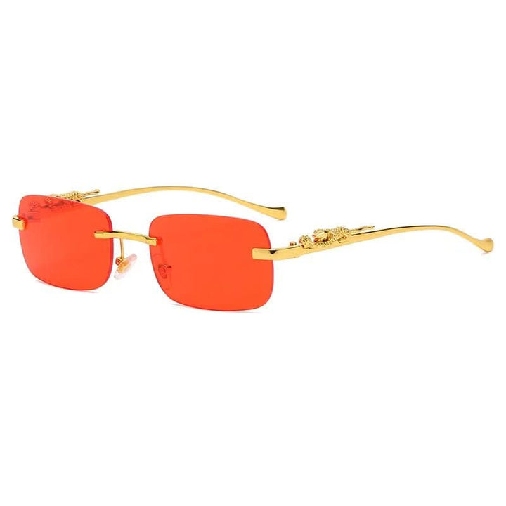 Randlose Sonnenbrille mit Leopardenkopf-Design og UV400-Schutz