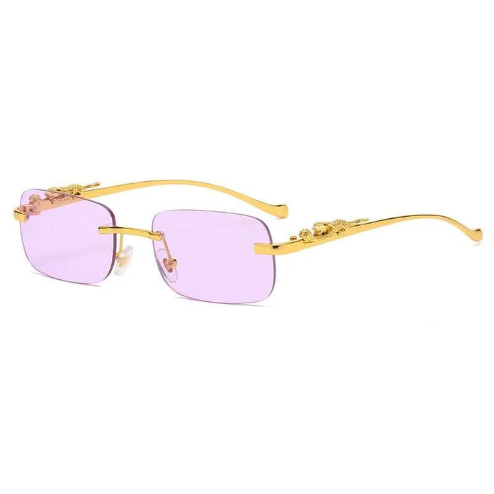 Randlose Sonnenbrille mit Leopardenkopf-Design og UV400-Schutz