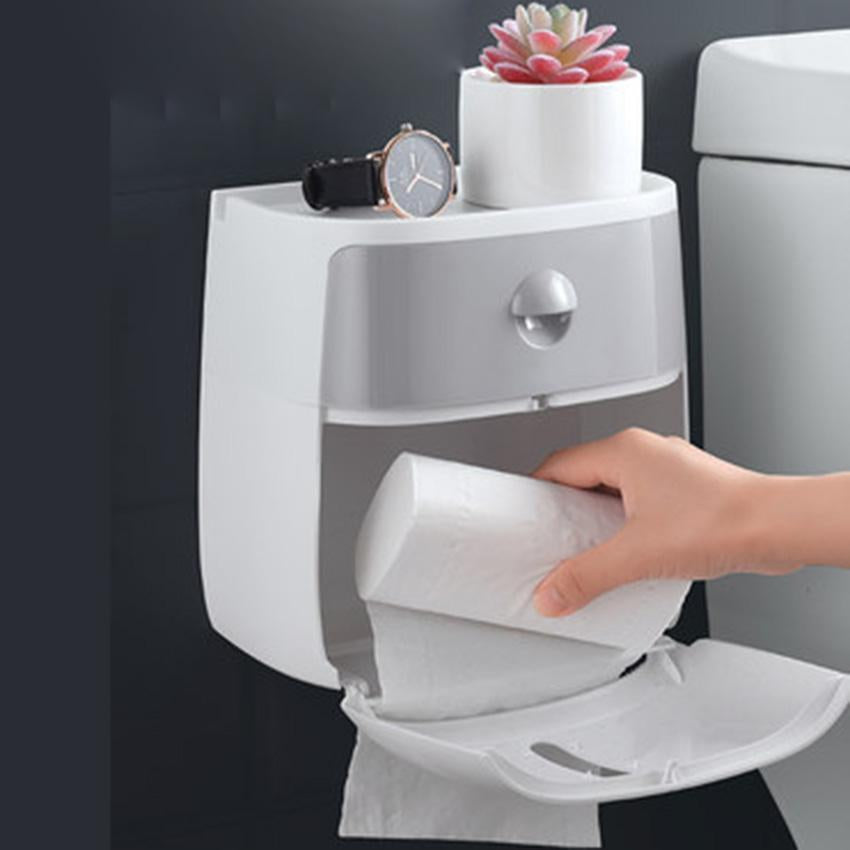 Skanto | LF82003 toalettpapirholder plast badeværelse dobbel papirlommekasse vegghengt papirhylle oppbevaringsboks toalettpapir dispenser