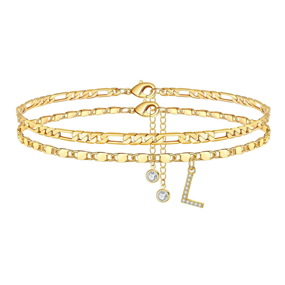 Skanto | 2pc 14k Diamant Bokstav Initial Ankelarmbånd