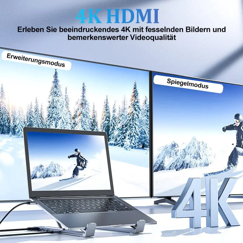 Sammenleggbart laptopstativ med 8-i-1-hub – For teknologientusiaster og hurtigladere