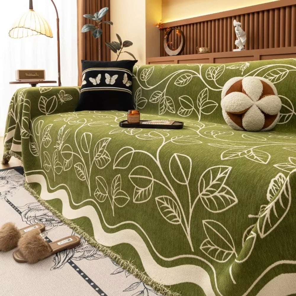 Skanto | Blad Inspirert Luksus Chenille Sofa Cover