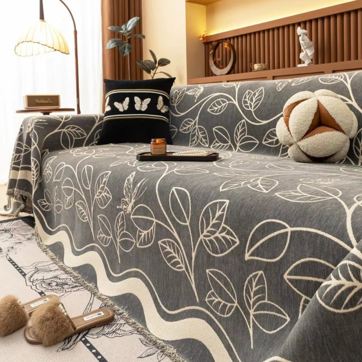 Skanto | Blad Inspirert Luksus Chenille Sofa Cover