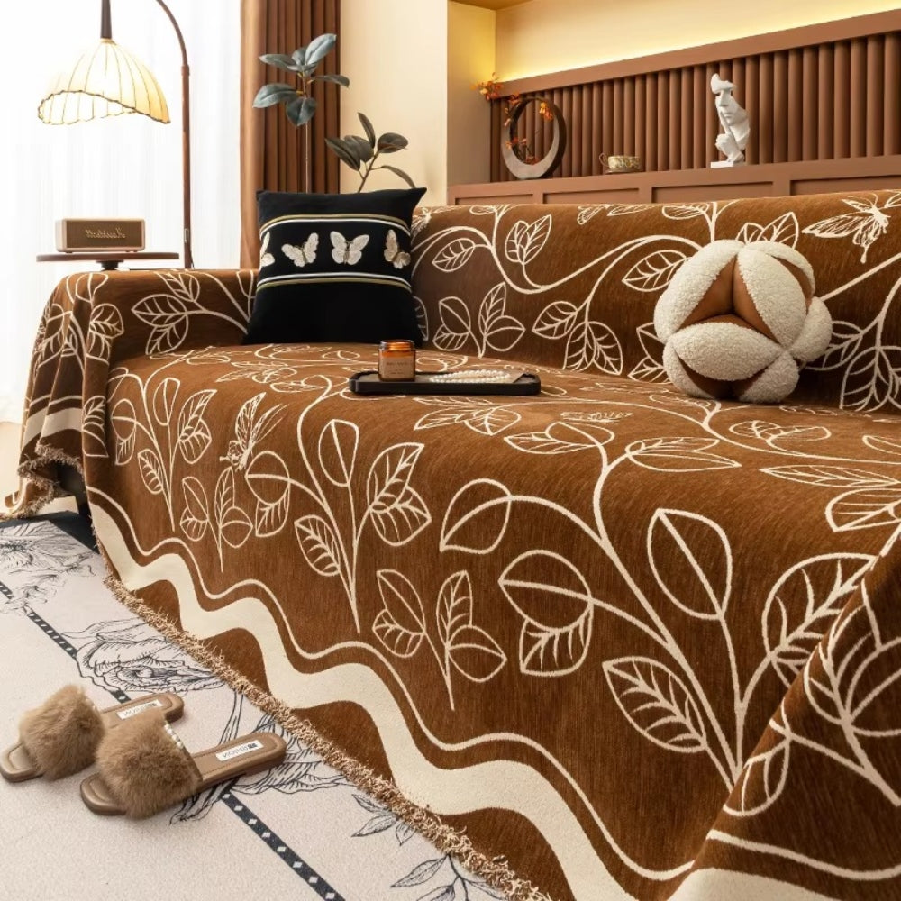Skanto | Blad Inspirert Luksus Chenille Sofa Cover