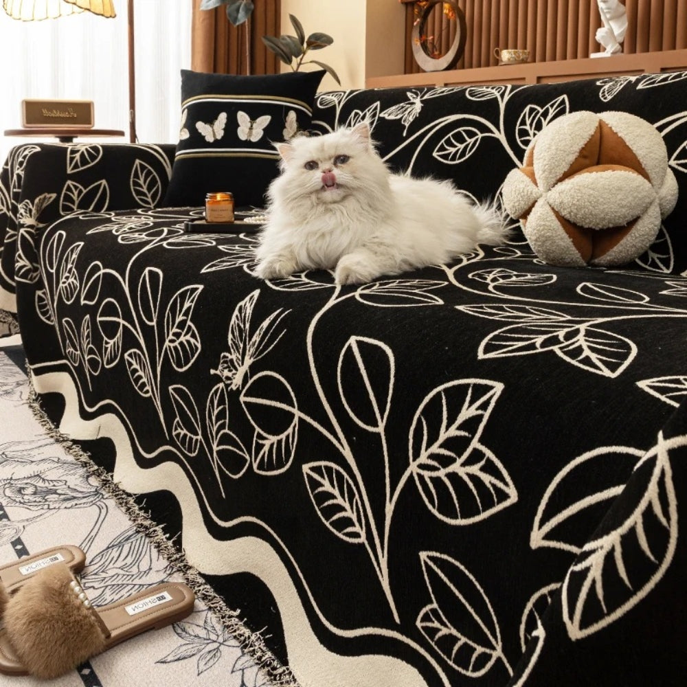 Skanto | Blad Inspirert Luksus Chenille Sofa Cover