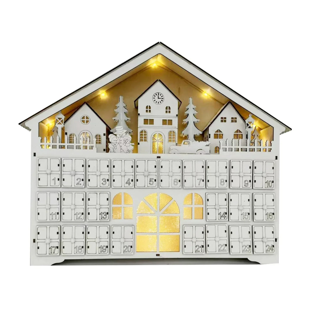 Skanto | LumiFest Wooden Advent Calendar – 24 Compartments with Warm LED Light & Christmas Atmosphere