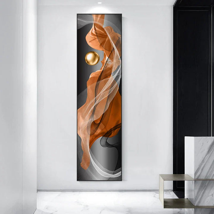 Lett Luxus Abstrakt Gylden Drapering Fin Kunst Lerret Trykk Vertikale Vegg Kunst Stykker med Rike Amber Toner og Glitrende Kule for Moderne Hjem eller Kontordekor | Skanto