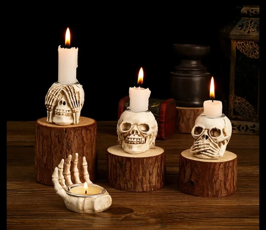 Skanto | GothicGlow 3pc Halloween Hodeskalle Lysestake Sett