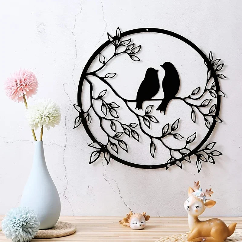 Love Birds På En Gren Metall Veggkunst 3D Skulpturert Jernhåndverk Fugl Silhuett Veggdekorasjon For Stue Spiserom Hage Kreativ Nordisk Interiørdesign | Skanto