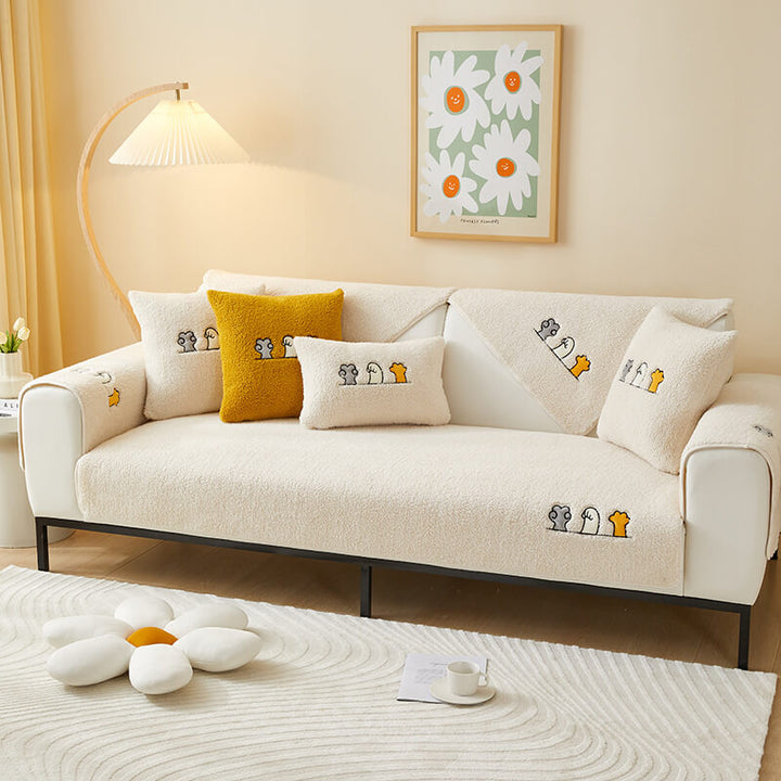 Lovely Cat's Paw Sherpa Fleece Anti-Slip Sofa Dekke | Skanto