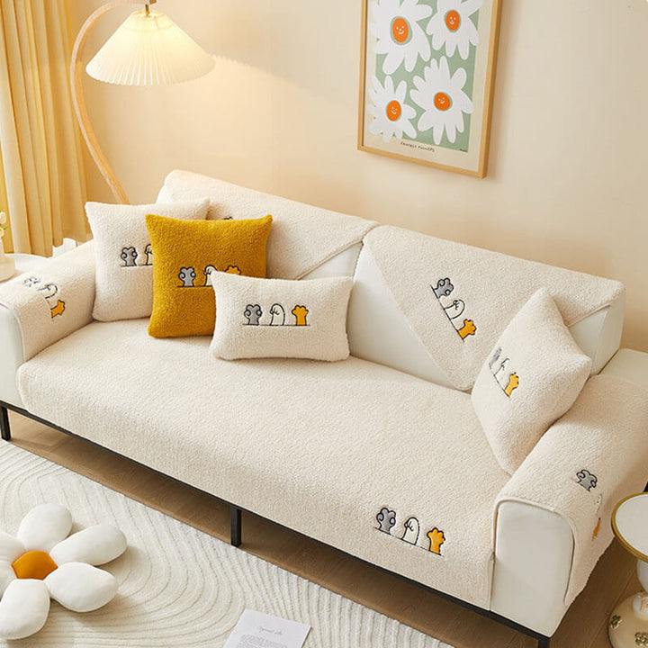 Lovely Cat's Paw Sherpa Fleece Anti-Slip Sofa Dekke | Skanto