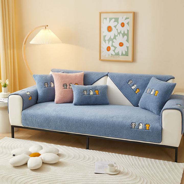 Lovely Cat's Paw Sherpa Fleece Anti-Slip Sofa Dekke | Skanto